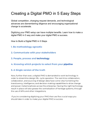 Creating a Digital PMO in 5 Easy Steps
