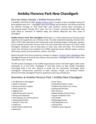 Ambika Florence Park New Chandigarh