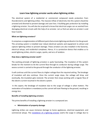Learn how lightning arrester works when lightning strikes