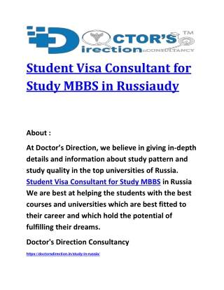 Student Visa Consultant for Study MBBS in Russia