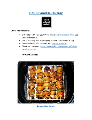 5% off - Desi's Paradise on Tray Menu - Coburg VIC