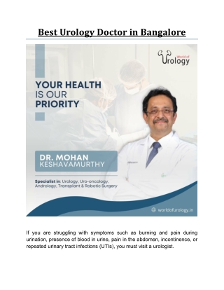 Best Urology Doctor in Bangalore