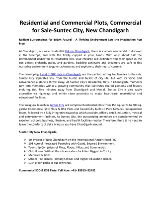 Residential and Commercial Plots, Commercial-Suntec City, New Chandigarh