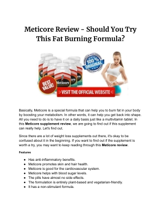 Meticore Review - Should You Try This Fat Burning Formula
