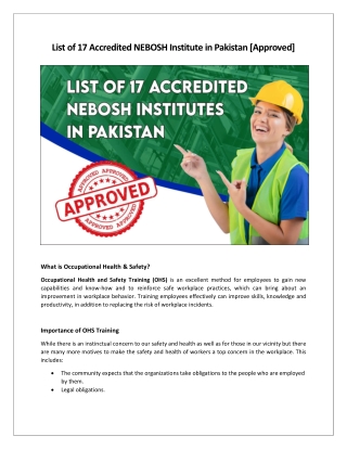 List of 17 Accredited NEBOSH Institute in Pakistan [Approved]