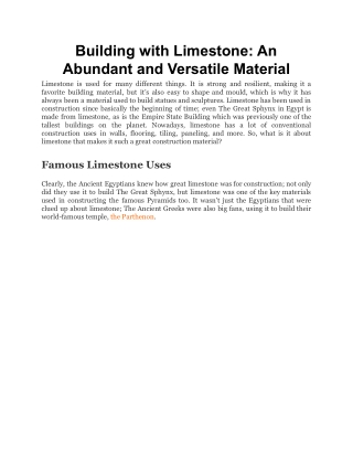 Building with Limestone_ An Abundant and Versatile Material