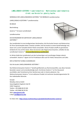 LAMELLENDACH AZOTERRA ® Lamellenmarkise - Markisenshop Lamellenmarkise direkt vo