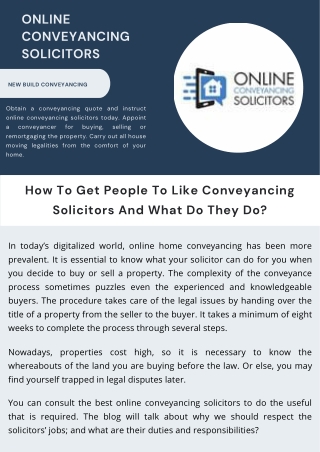 How To Get People To Like Conveyancing Solicitors And What Do They Do