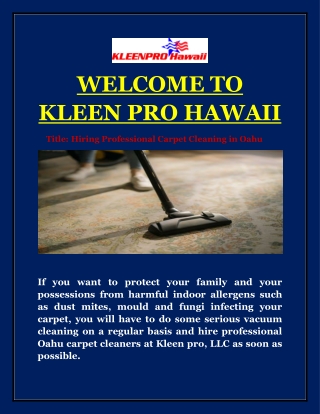 Hiring Professional Carpet Cleaning in Oahu