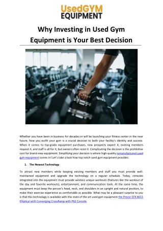 Why Investing in Used Gym Equipment is Your Best Decision