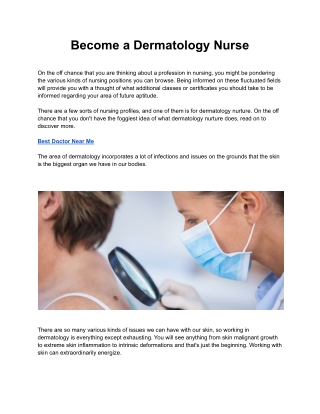 Become a Dermatology Nurse