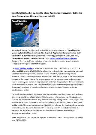 Global Small Satellite Market Research Report 2022-2026