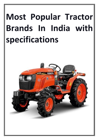 Most Popular Tractor Brands In India with specifications