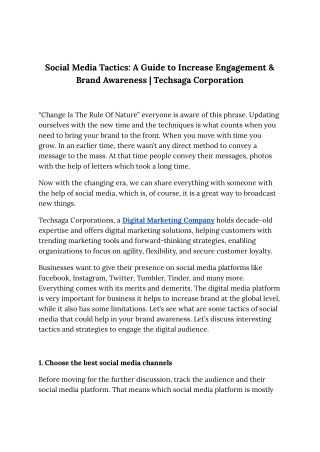 Social Media Tactics A Guide to Increase Engagement Brand Awareness  Techsaga Corporation