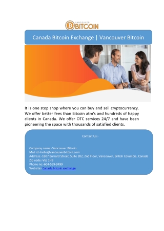 Canada Bitcoin Exchange | Vancouver Bitcoin