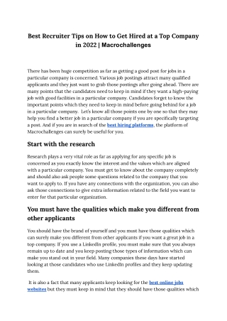 Best Recruiter tips on how to get hired at a top company in 2022- Macrochallenges