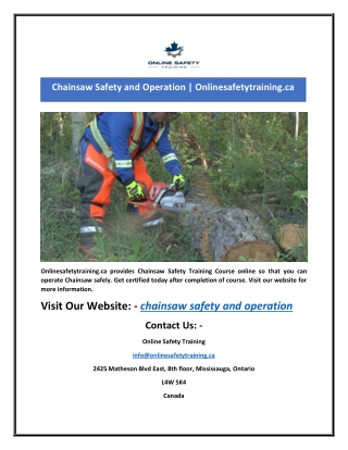 Chainsaw Safety and Operation | Onlinesafetytraining.ca