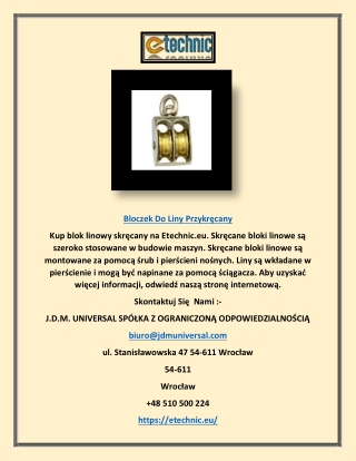 Bloczek Do Liny Przykręcany | Etechnic.eu