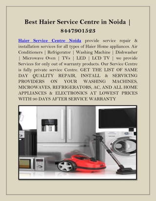 Best Haier Service Centre in Noida