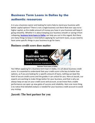 Business Term Loans in Dallas by the authentic resources