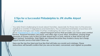 5 Tips for a Successful Philadelphia to JFK shuttle Airport Service