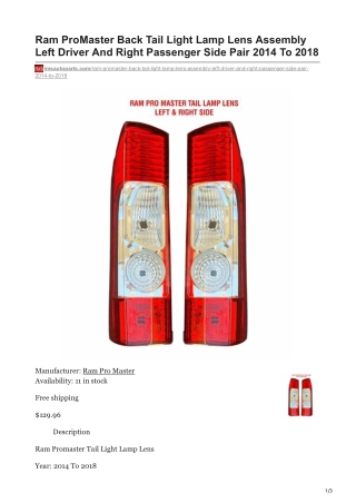 imsautoparts.com-Ram ProMaster Back Tail Light Lamp Lens Assembly Left Driver And Right Passenger Side Pair 2014 To 20