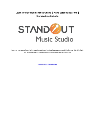Learn To Play Piano Sydney