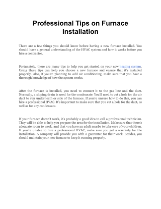 Professional Tips on Furnace Installation