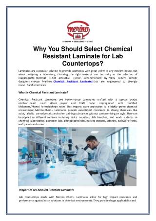 Why You Should Select Chemical Resistant Laminate for Lab Countertops