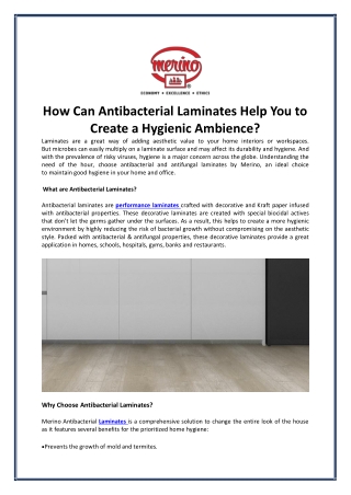 How Can Antibacterial Laminates Help You to Create a Hygienic Ambience