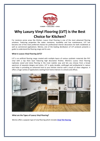 Why Luxury Vinyl Flooring (LVT) is the Best Choice for Kitchen