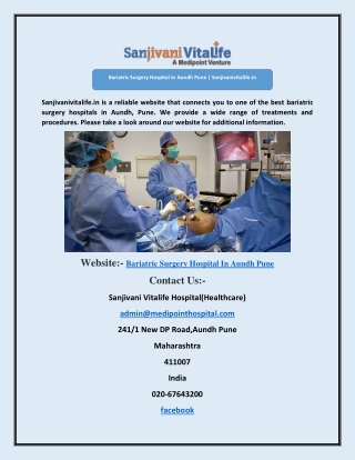 Bariatric Surgery Hospital In Aundh Pune | Sanjivanivitalife.in