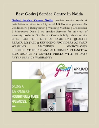 Best Godrej Service Centre in Noida