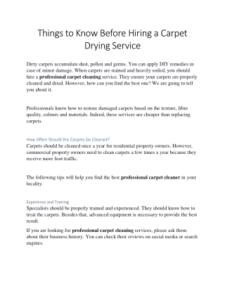 Things to Know Before Hiring a Carpet Drying Service - EFRS