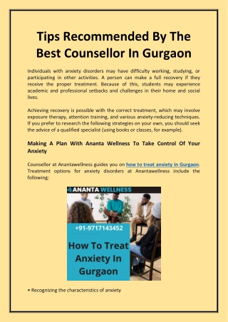 Tips Recommended By The Best Counsellor In Gurgaon
