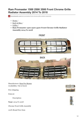 imsautoparts.com-Ram Promaster 1500 2500 3500 Front Chrome Grille Radiator Assembly 2014 To 2018
