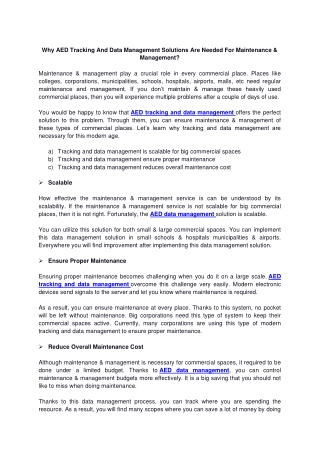 Why AED Tracking And Data Management Solutions Are Needed For Maintenance & Mana