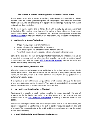 The Practice of Modern Technology in Health Care for Cardiac Arrest