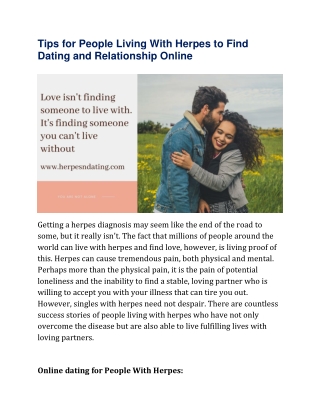 Tips for People Living With Herpes to Find Dating and Relationship Online