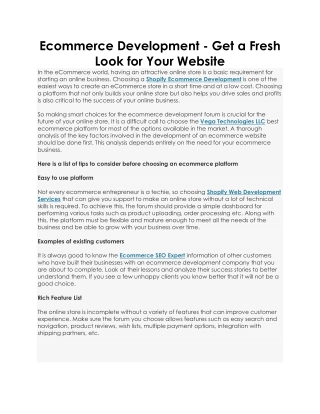 Ecommerce Development - Get a Fresh Look for Your Website