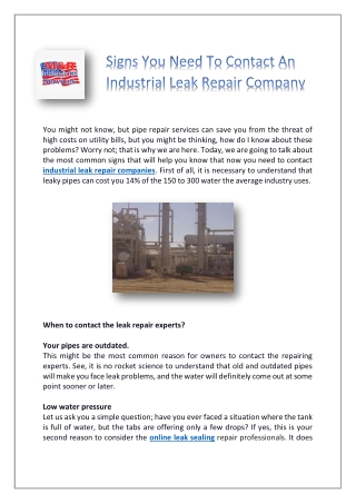Searching For A Industrial Leak Repairs Companies In Texas?