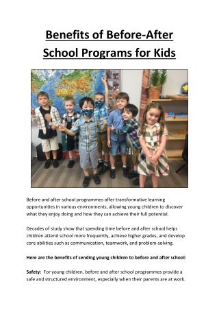 Before-After School Programs for Kids