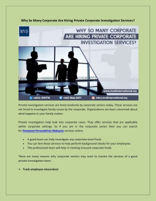 Why So Many Corporate Are Hiring Private Corporate Investigation Services?