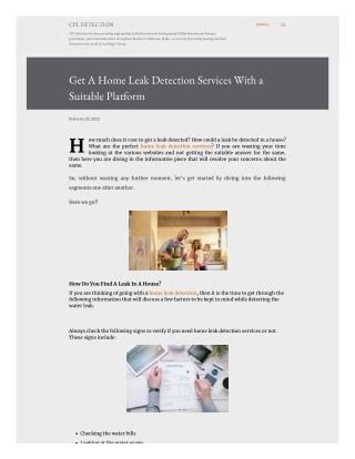 Get A Home Leak Detection Services With a Suitable Platform