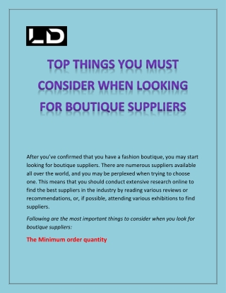 Boutique suppliers