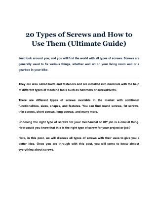 20 Types of Screws and How to Use Them (Ultimate Guide)