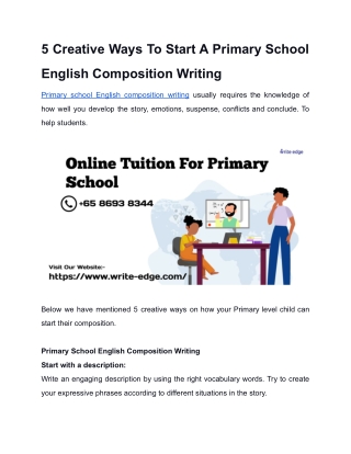 5 Creative Ways To Start A Primary School English Composition Writing