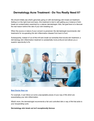 Dermatology Acne Treatment - Do You Really Need It_