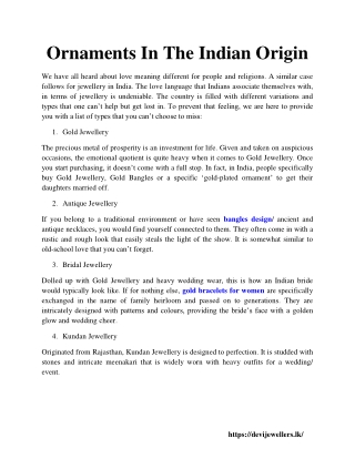 Ornaments In The Indian Origin