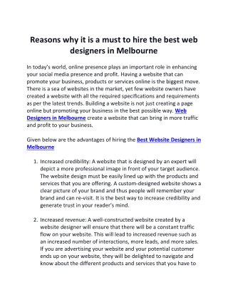Reasons why it is a must to hire the best web designers in Melbourne